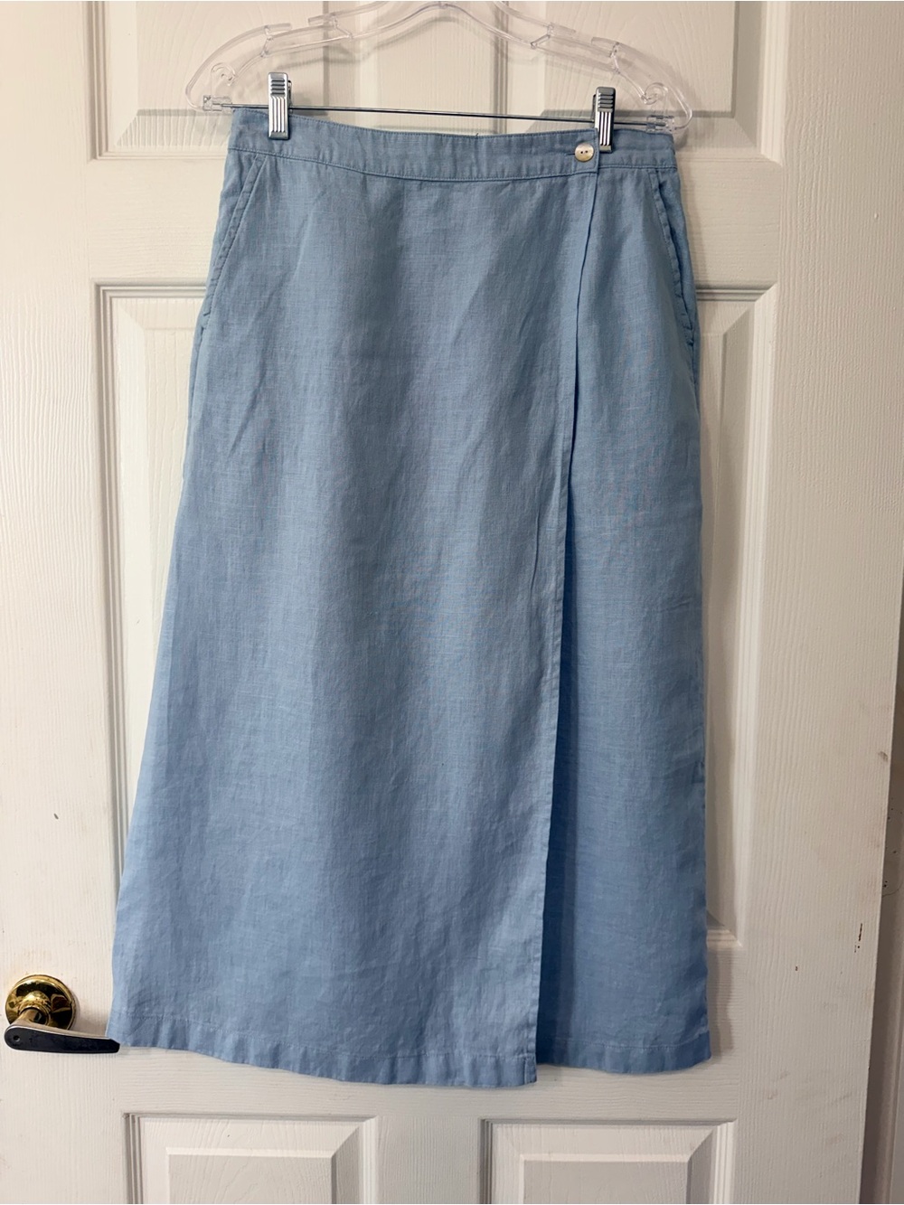 Joie Light Blue Linen A-Line Wrap Skirt